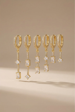 LYKOS Gold Çelik Zirkon Taşlı 6'lı Küpe Seti - Baget ve Tektaş Detaylı Sallan...