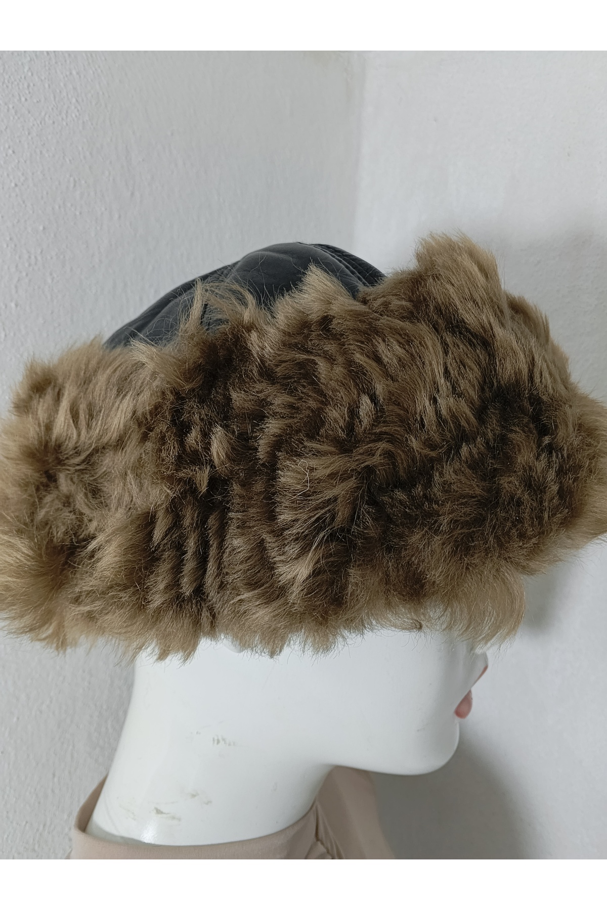 hoaryage Unisex Toskanalı Uzun Kurt Rengi Tüylü içi Koyun Kürklü Börk, Şapka, Bere, Ormancı görsel 6