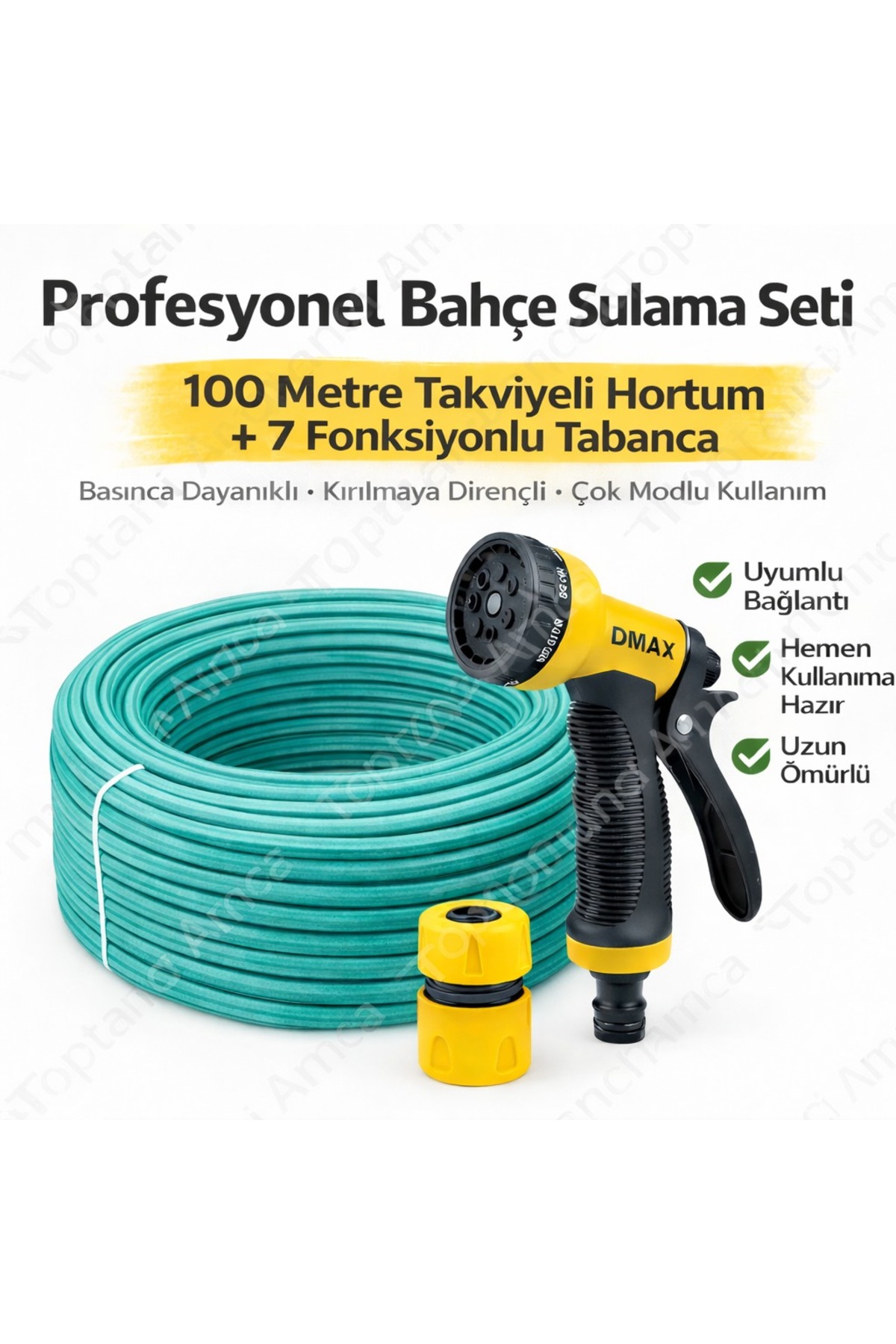 Toptancı Amca Takviyeli Bahçe Hortumu Balkon Hortumu + Ayarlı Fıskiye Tabancası Seti – 100 Metre | 1/2 inç EKONOMİK ÜRÜNDÜR GÜNLÜK KULLANIM