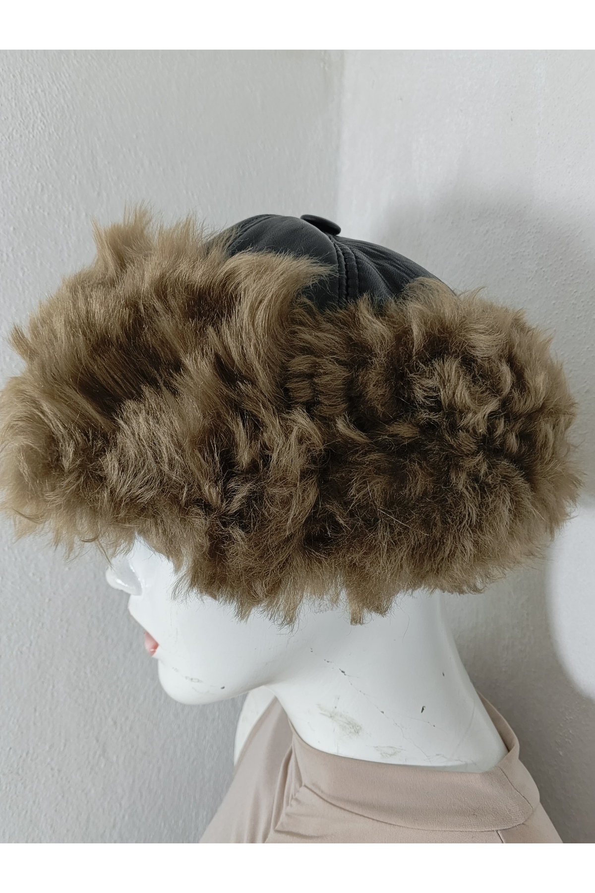 hoaryage Unisex Toskanalı Uzun Kurt Rengi Tüylü içi Koyun Kürklü Börk, Şapka, Bere, Ormancı görsel 2