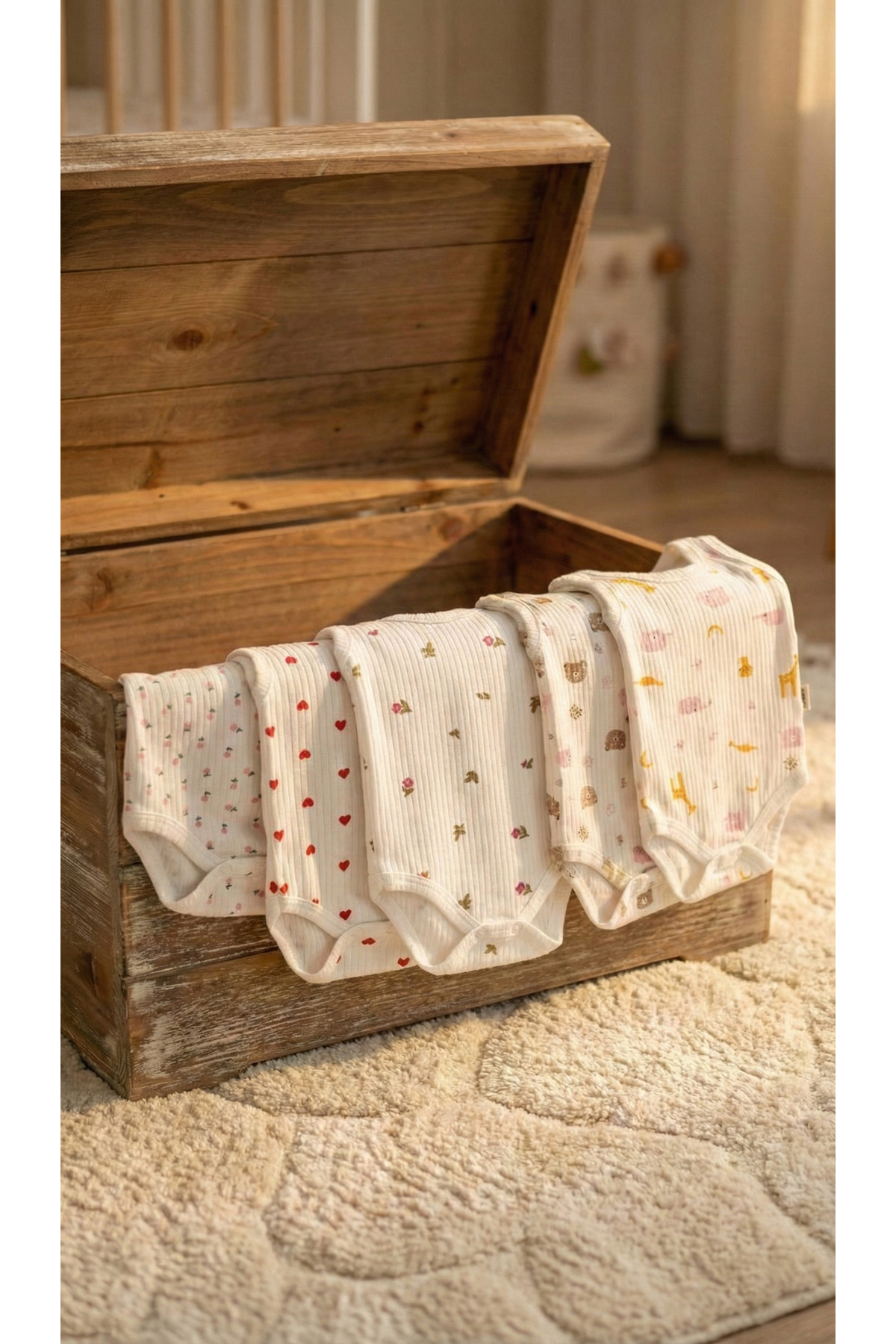 Noone 6'lı Çok Desenli Fitilli Pamuklu Bebek Askılı Badi Seti Atlet Zıbın fotoğrafı 7 (önizleme)