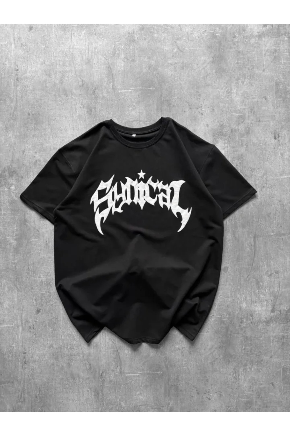 Bisiklet Yaka Ön Baskılı Kısa Kollu Tişört Streetwear Günlük Basic Pamuklu T-shirt - S