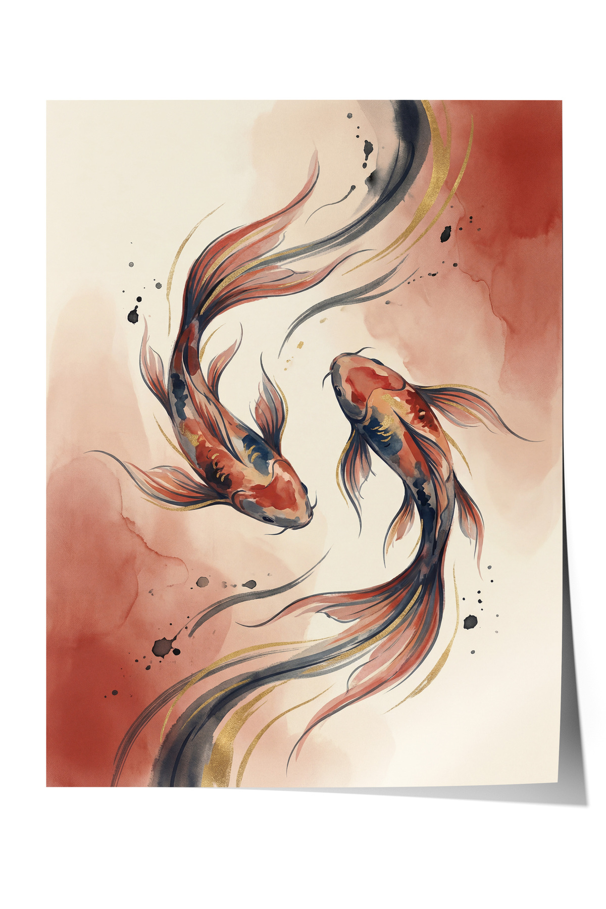 Fluid Koi Movement Living Room Decor in Premium Poster Flame Tones
