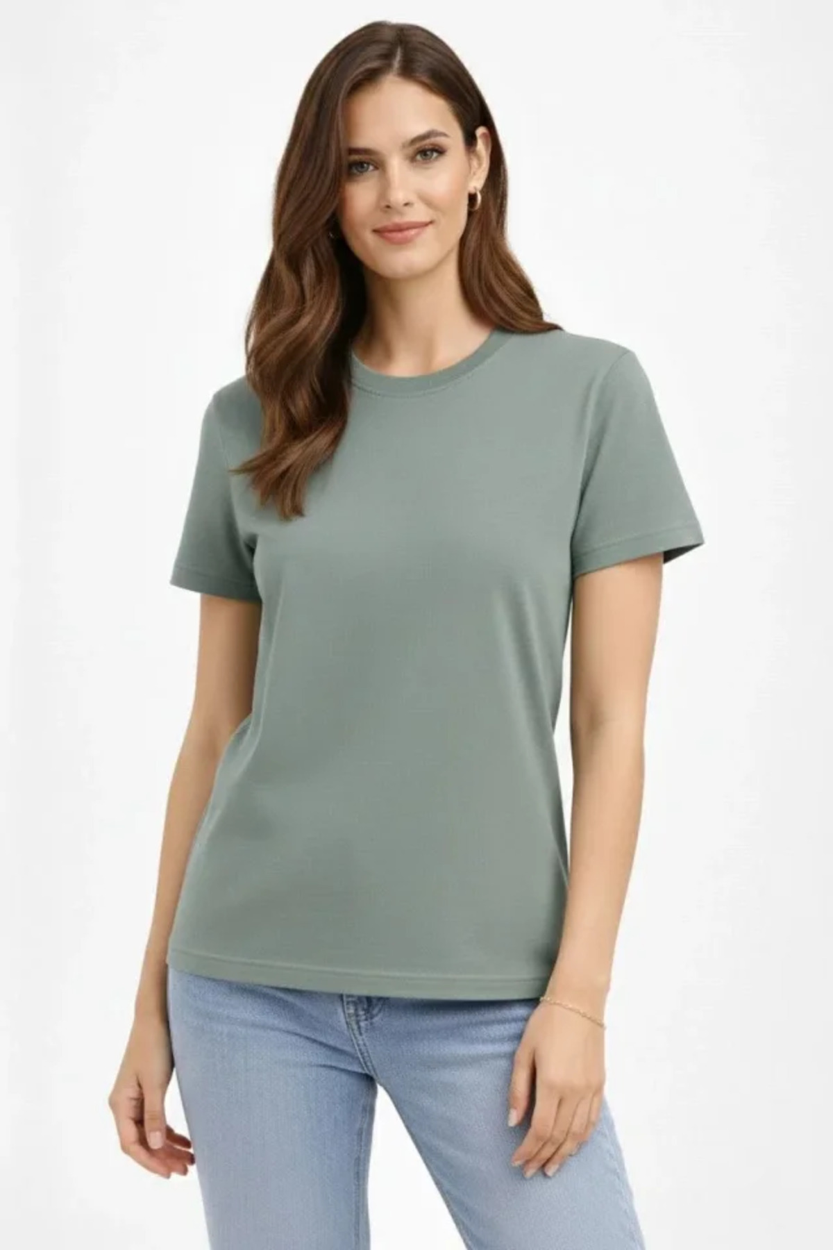 Bisiklet Yaka Tişört Regular Kalıp Basic Pamuklu Günlük Kullanım T-shirt - Mint Yeşili