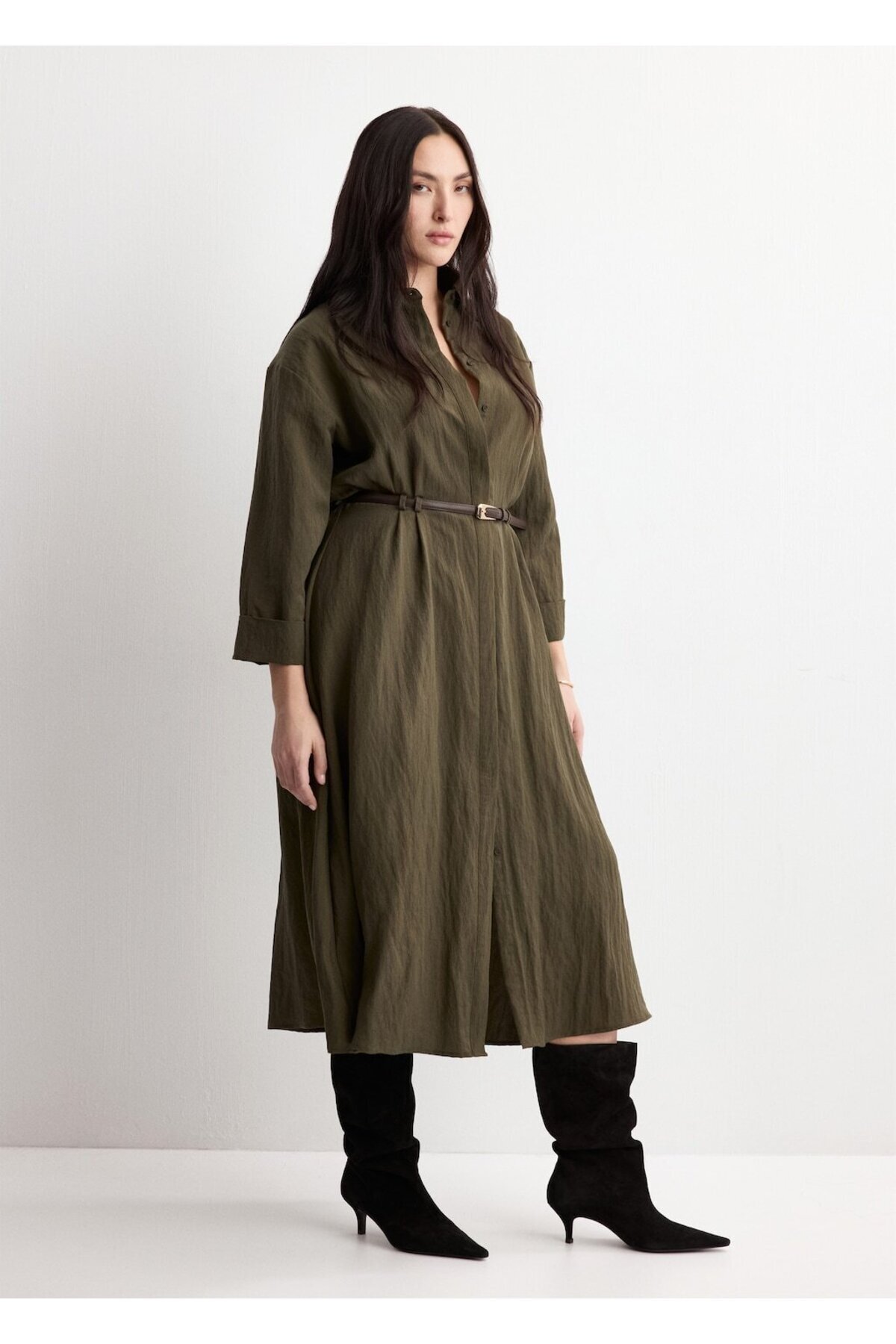 MANGO  Kemerli lyocell gömlek elbise - Görsel 8