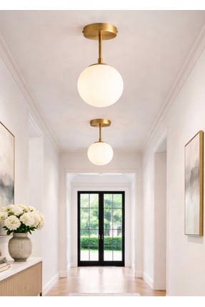 Buiva Lior Camlı Avize Plafoyer Hol Antre Avize Eskitme Gold Sarı Glop Camlı ...