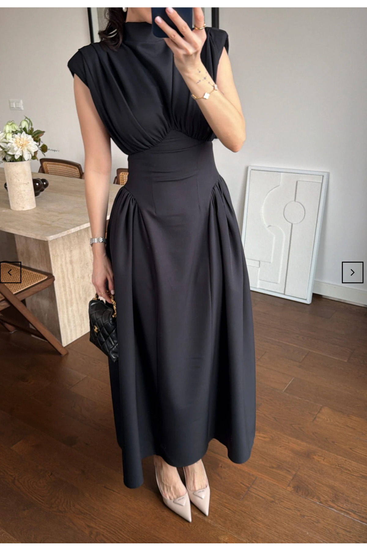 MareandCo  Siyah Vatkalı Dik Yaka Belden Oturtmalı Elbise - Görsel 2