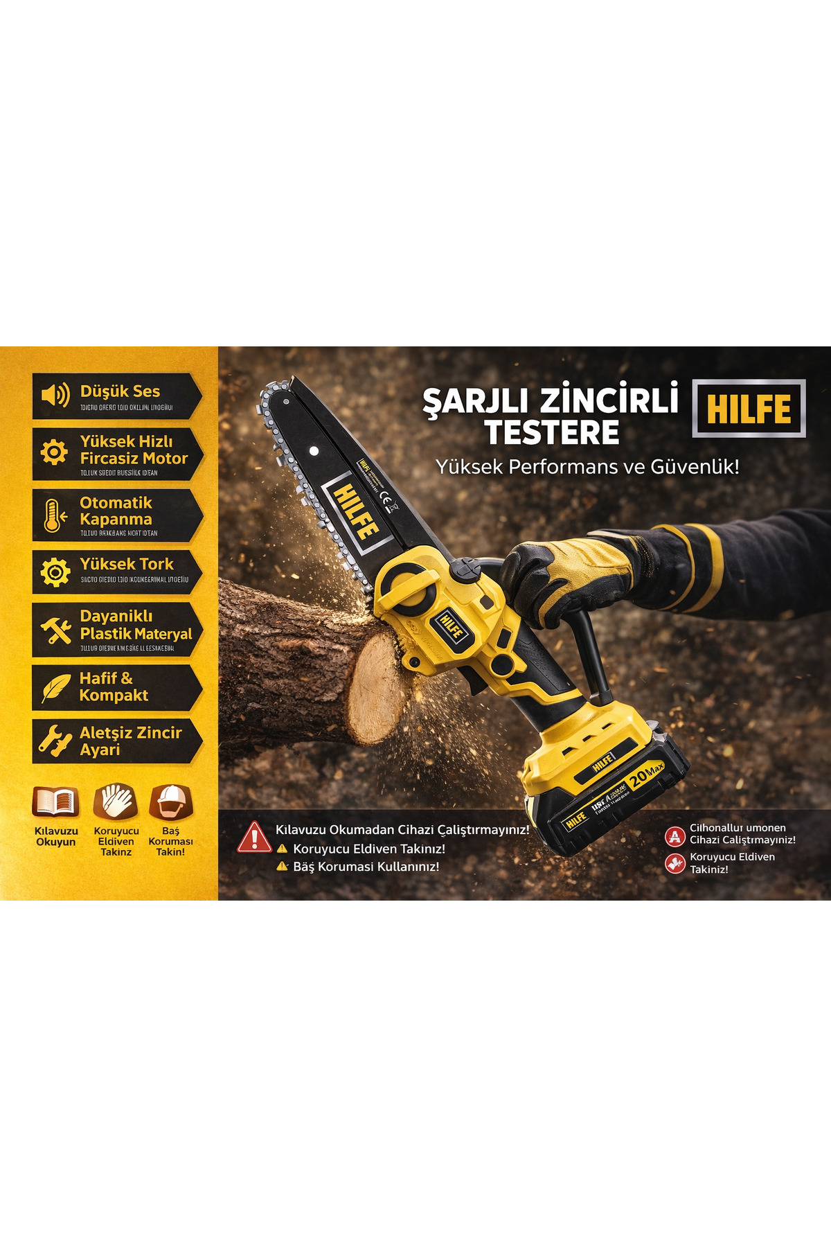 G-RAP HAMI ＆ CHERELLE FORTIERセット HILFE 20V Fırçasız Motorlu Şarjlı Zincirli Testere 300W Yüksek