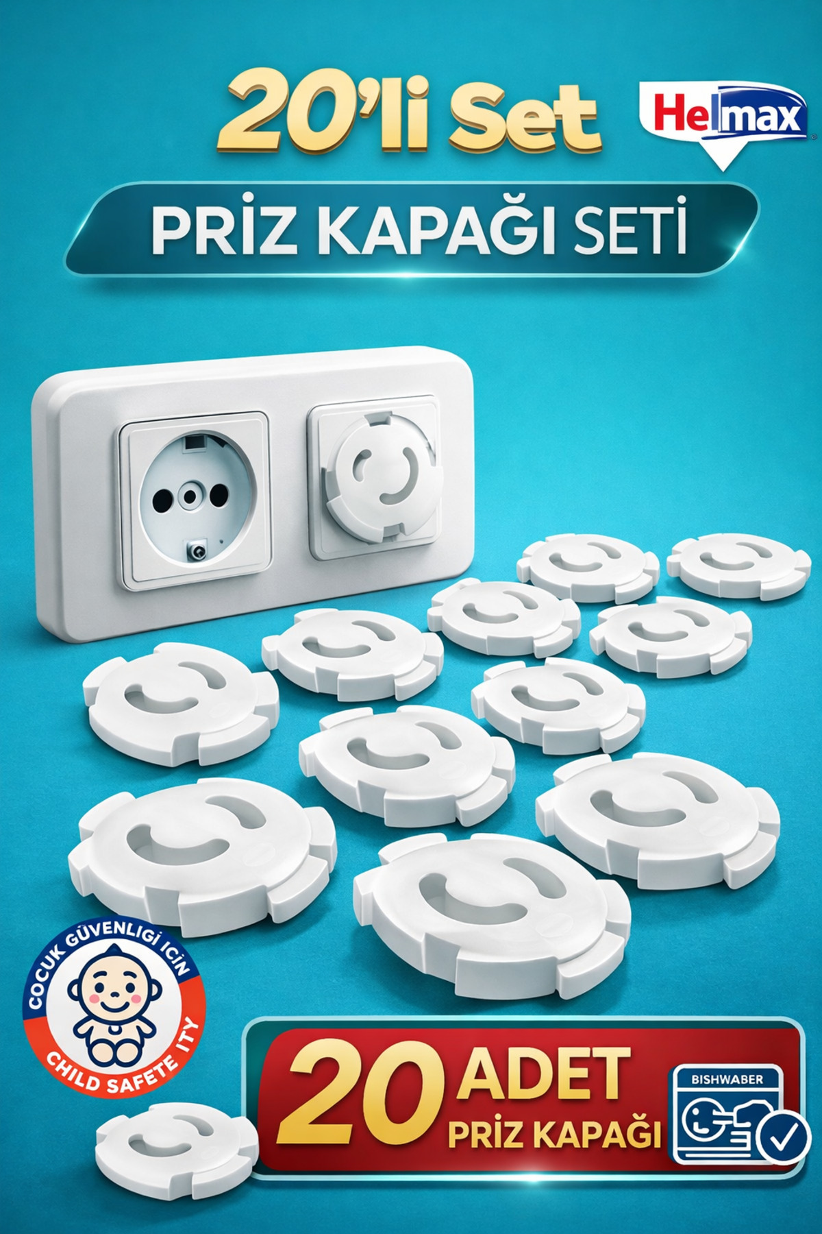 Helmax Priz Kapağı, Bebek Ve Çocuk Güvenlik Koruma Priz Kapatıcı, Priz Koruyucu 20'li fotoğrafı 2 (önizleme)