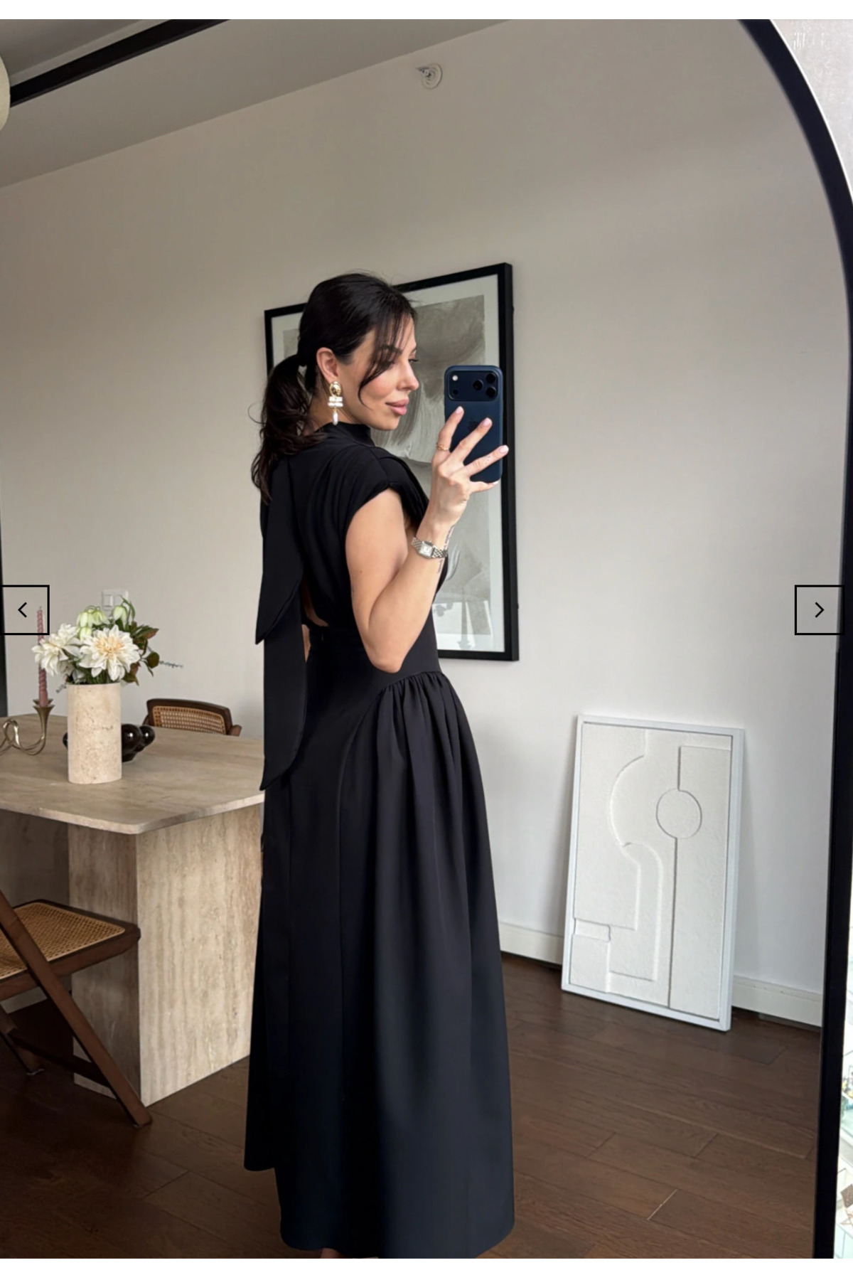 MareandCo  Siyah Vatkalı Dik Yaka Belden Oturtmalı Elbise - Görsel 3