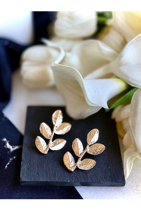 Merishe Jewerly Çelik Küpe Yaprak Model Altın Renk Minimal Kadın Küpe