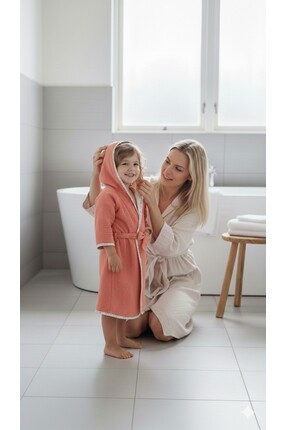 Mujo Baby&Kids %100 Organik Pamuk 4 Katlı Müslin Çocuk Bornozu - Retro Biyeli...