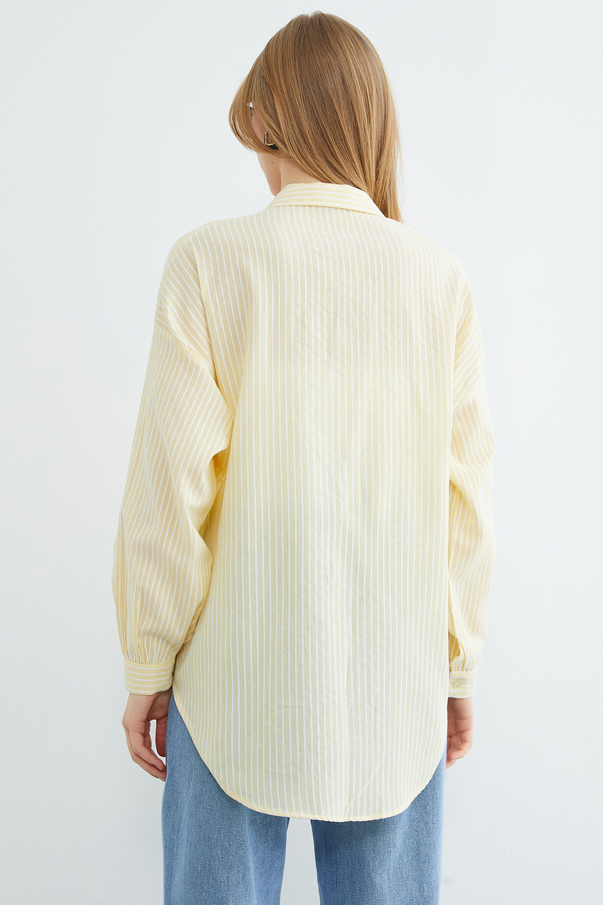 Fullamoda  Çizgili Arkası Uzun Oversize Gömlek - Görsel 8