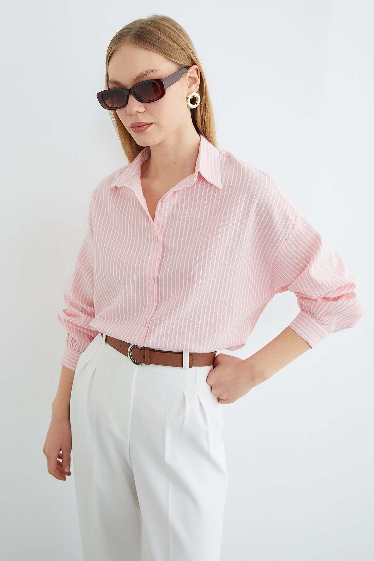 Fullamoda  Çizgili Arkası Uzun Oversize Gömlek - Görsel 2