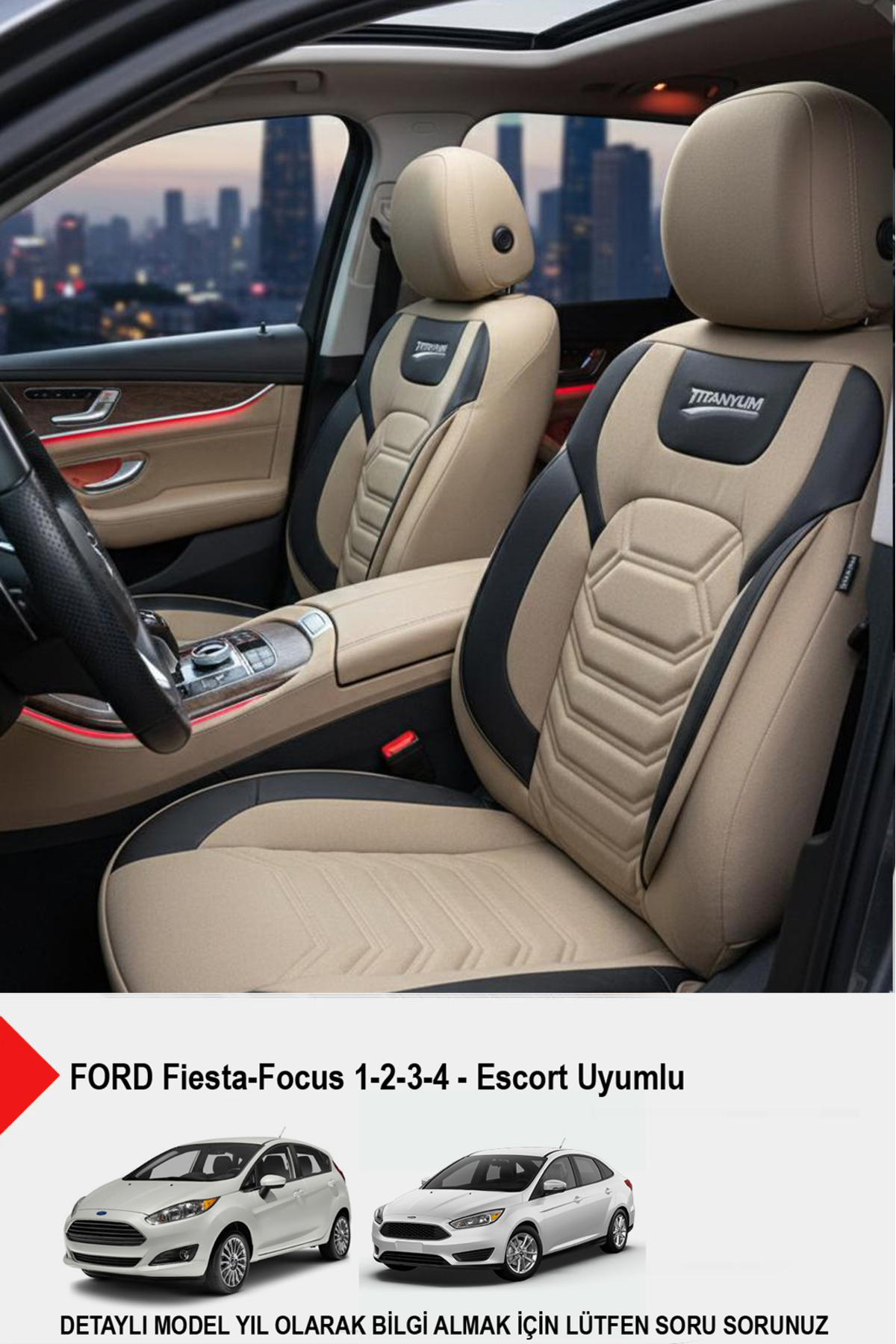 GM-DESIGN Titanyum Serisi Lüks Keten Oto Koltuk Kılıfı -(FORD Focus-Fiesta İle Uyumlu)