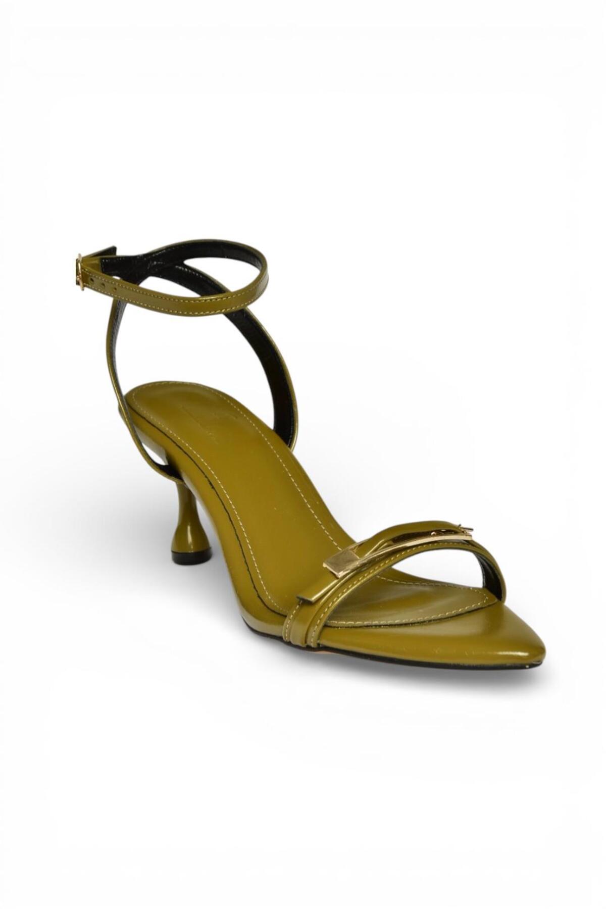 Fox Shoes  Y590460760 Yeşil Rustik İnce Topuklu Kadın Ayakkabı - Görsel 6