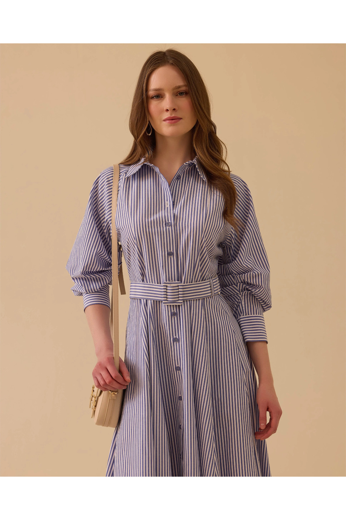 SEÇİL  Kemerli Kol Büzgülü Elbise - Görsel 3