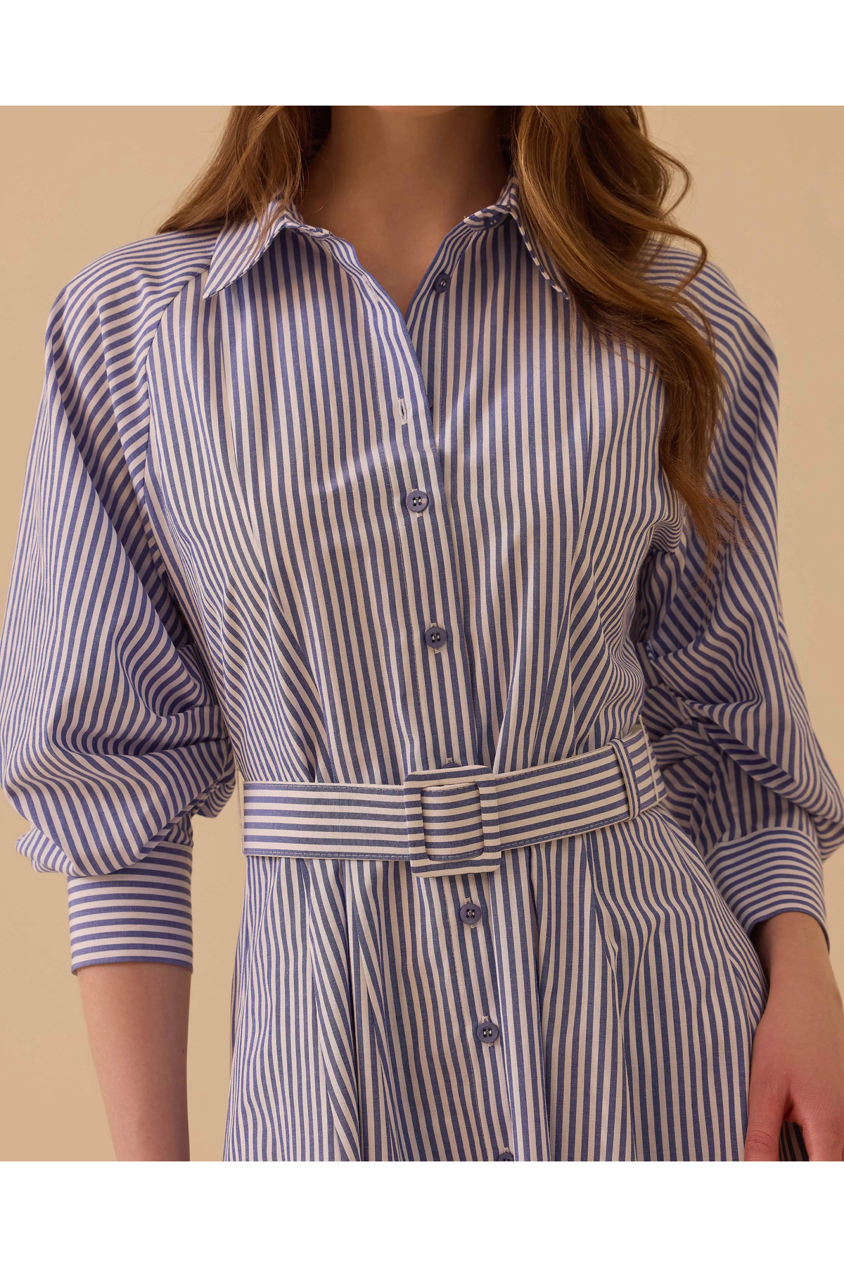 SEÇİL  Kemerli Kol Büzgülü Elbise - Görsel 4