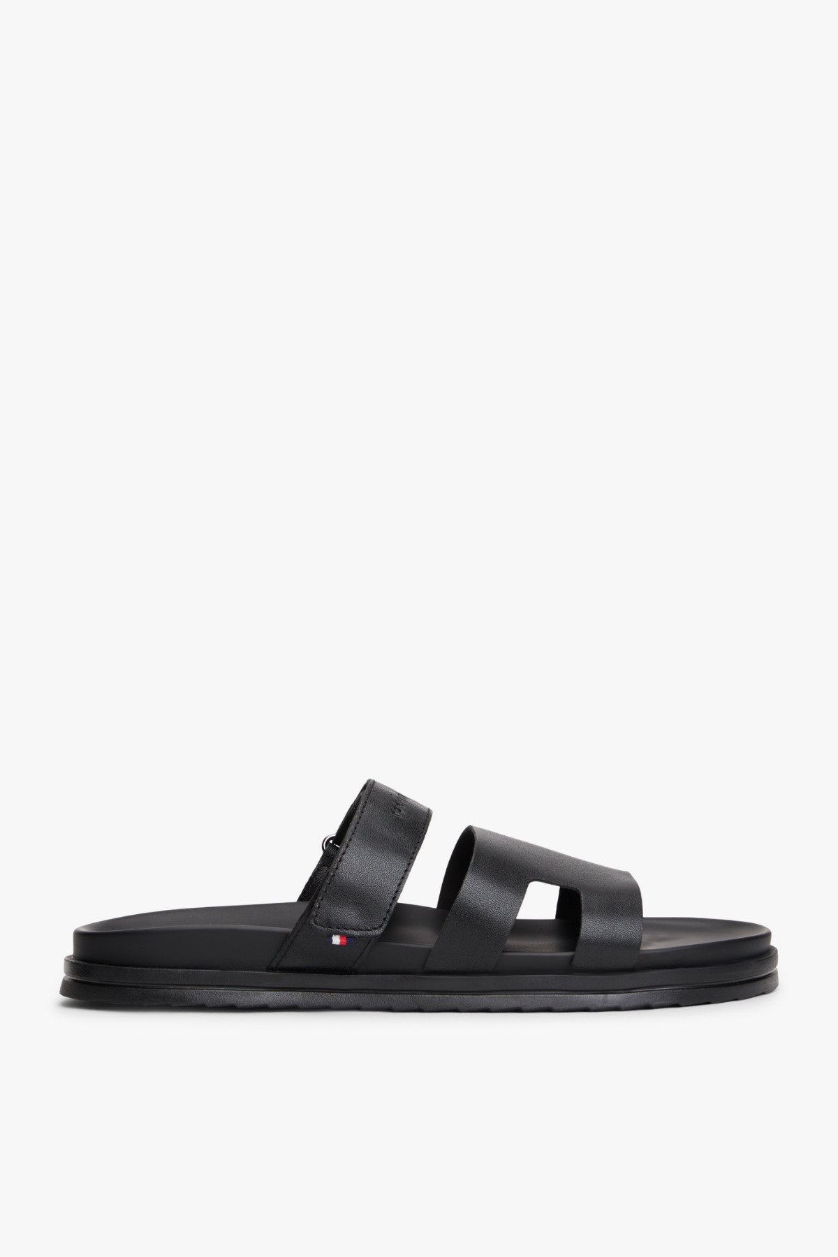 Tommy Hilfiger Erkek Ayarlanabilir Premium Siyah Deri Sandalet