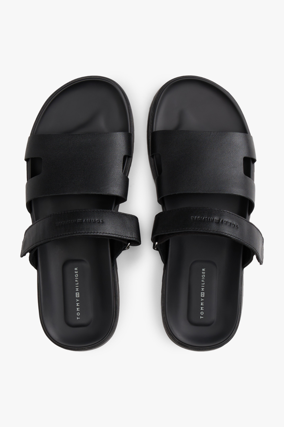 Tommy Hilfiger Erkek Ayarlanabilir Premium Siyah Deri Sandalet görsel 3