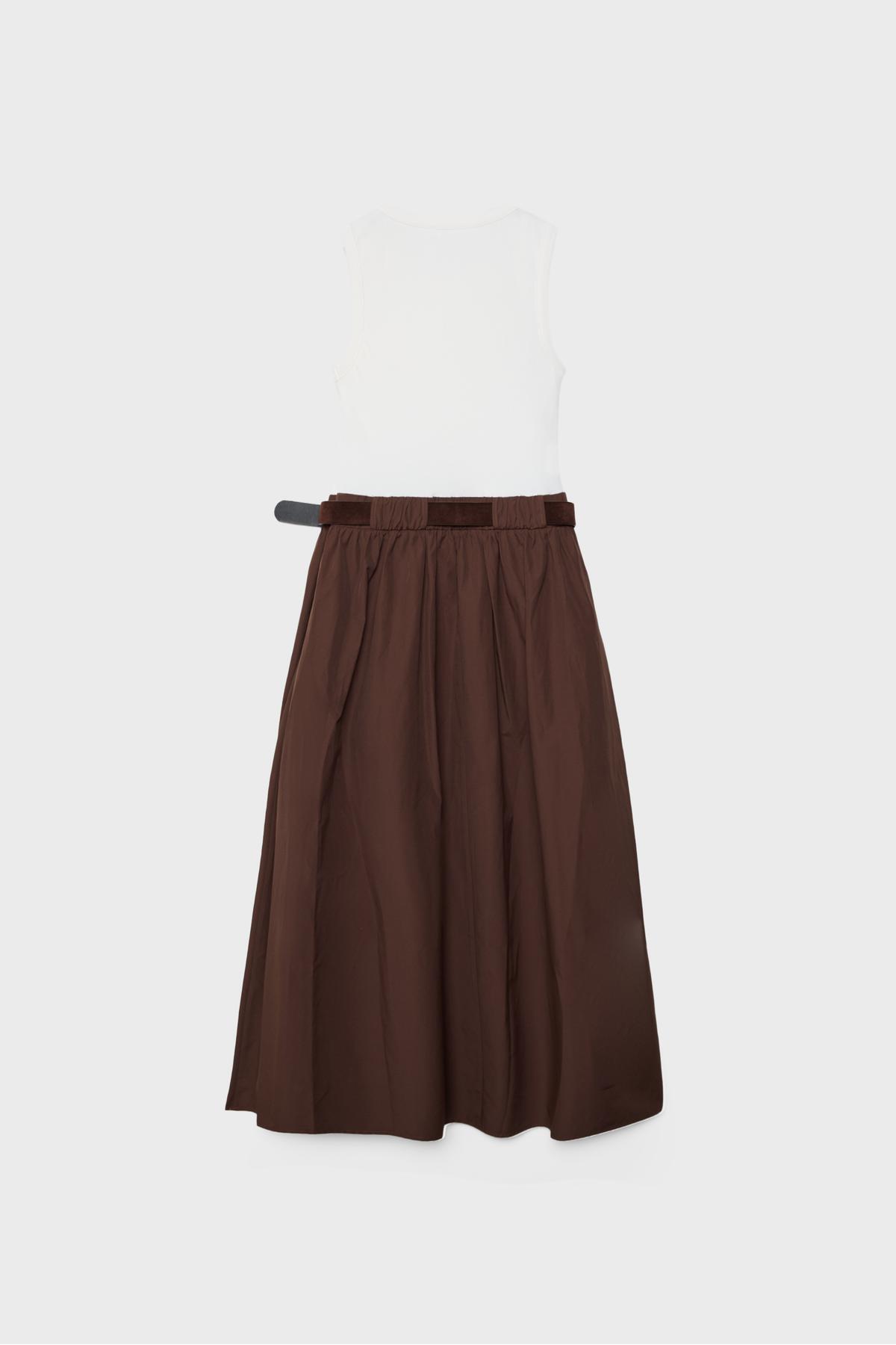 Stradivarius  Kolsuz iki malzemeli kemerli midi elbise - Görsel 7