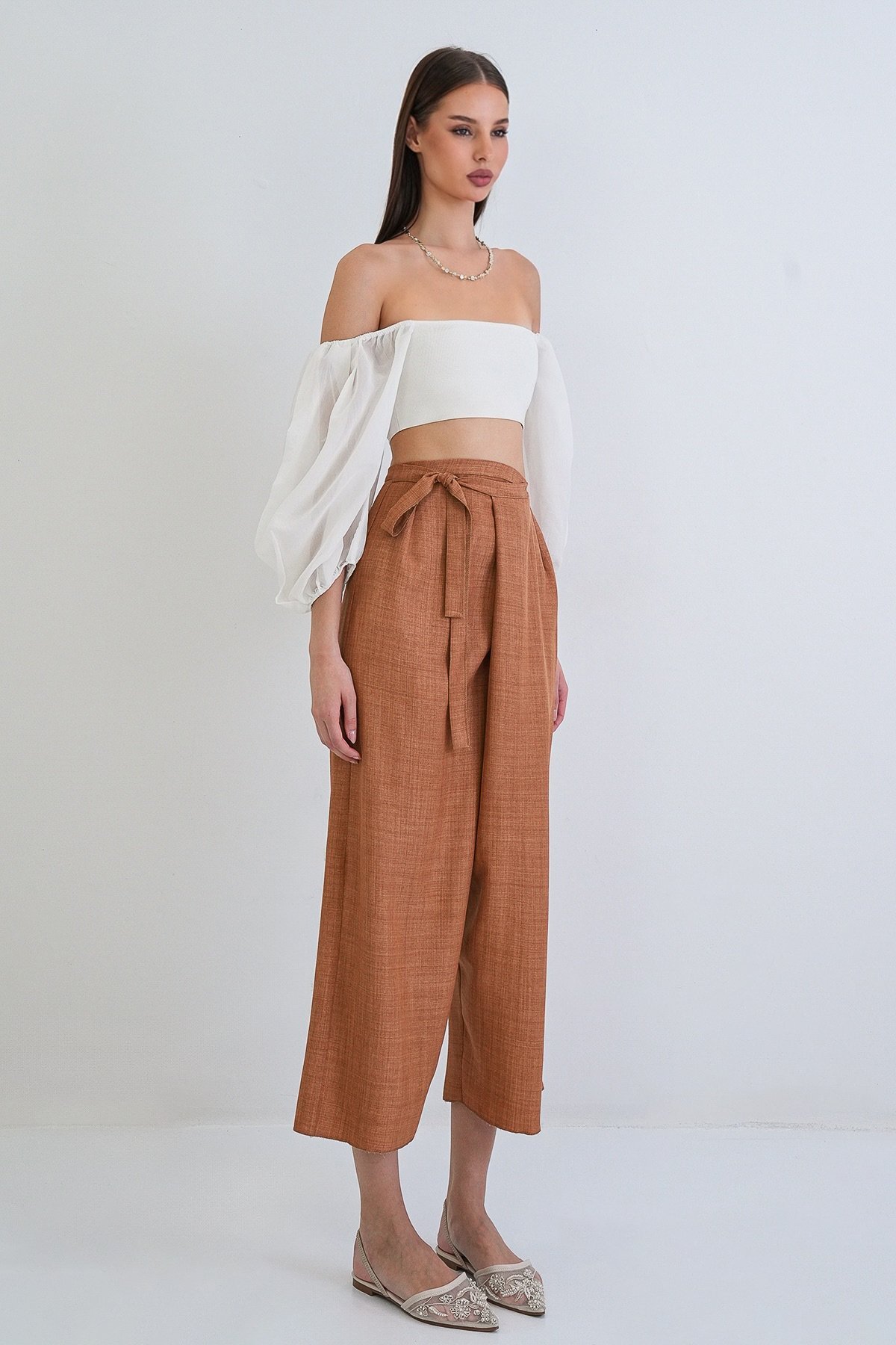 Cinnamon Sofia Linen Double Breasted High Waist Hidden Zippered Trousers ALC-X15301