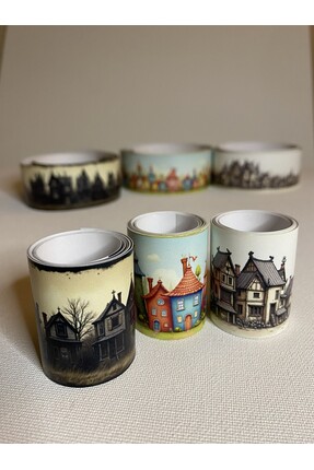 Leapin Craft Tuhaf Evler -Set1- Washi Tape/Washi Bandı/Bullet Journal/Scrapbo...