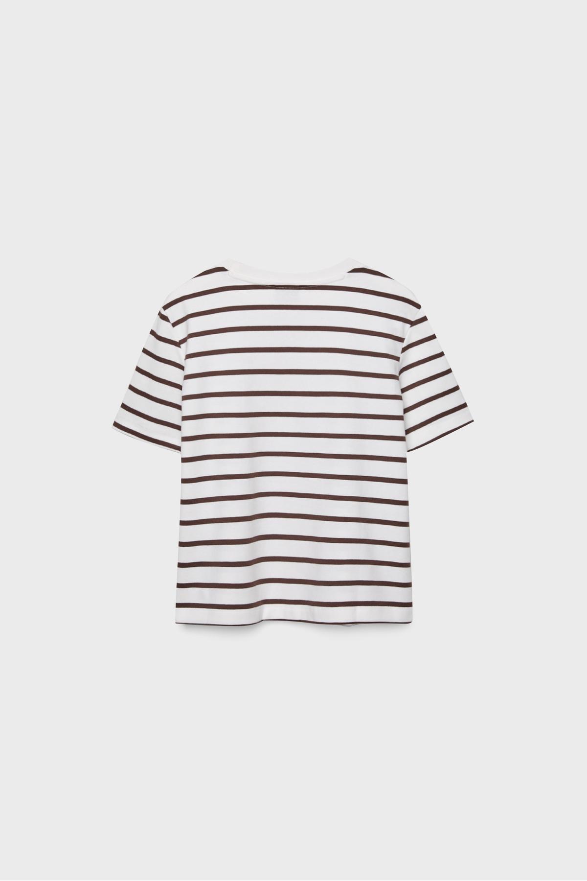 Stradivarius Çizgili, heavy weight, regular fit basic tişört görsel 7