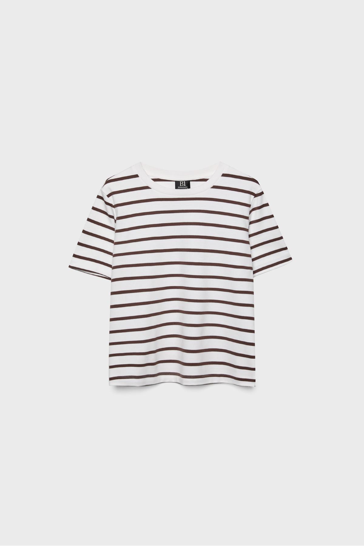 Stradivarius Çizgili, heavy weight, regular fit basic tişört görsel 6