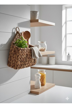 DECHAUS Hasır Posta Kutusu Duvar Saksısı Gazete Kitaplık Hasır Ahşap Sepet De...