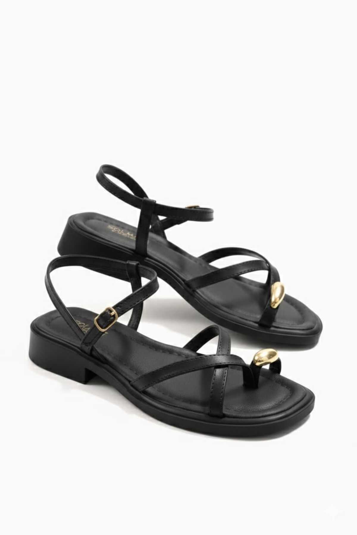 McDark  Kadın Siyah Yüzük Parmak Eva Yumşak Taban Dikişli Tokalı Sandalet - Görsel 5