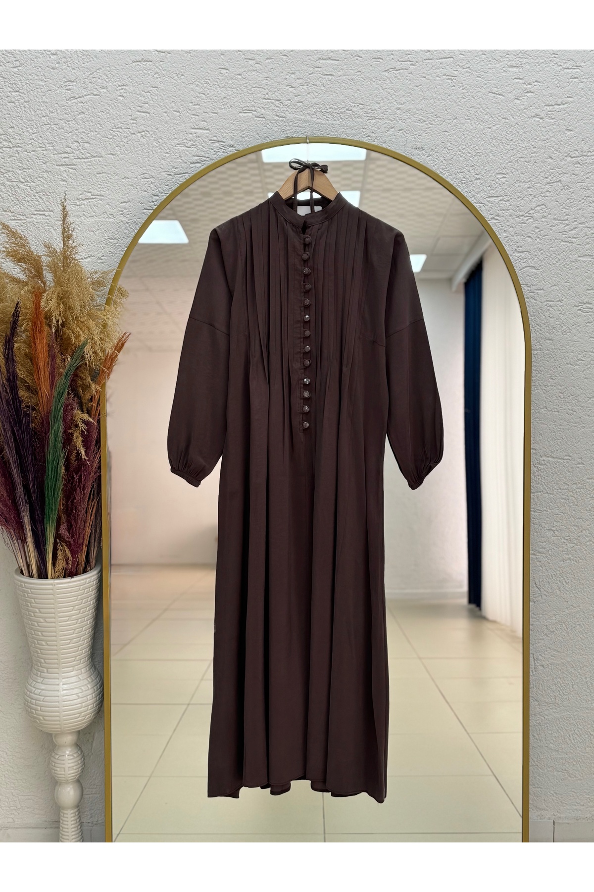 MİHRA STORE  Nursel Nervürlü Biyeli Modal Elbise-ZN2094 Kahve - Görsel 2