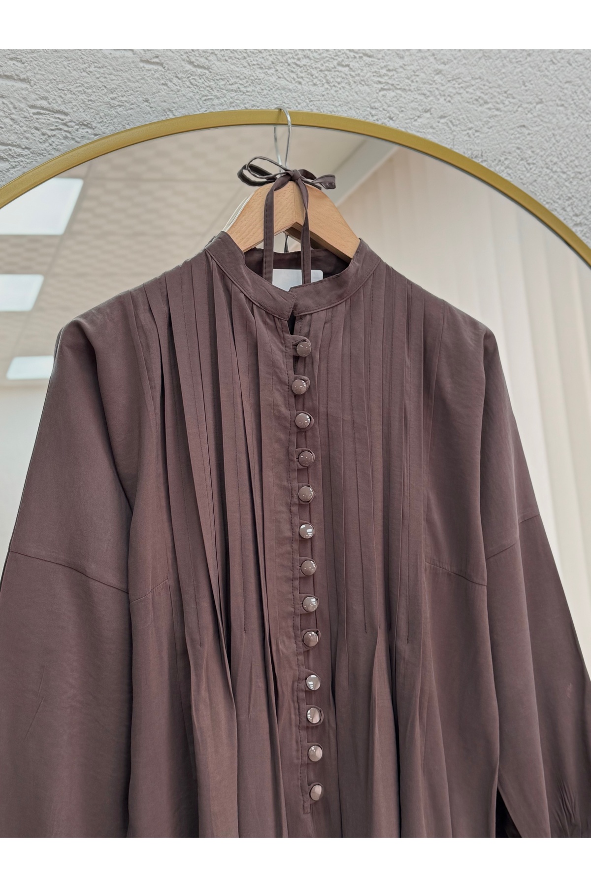 MİHRA STORE  Nursel Nervürlü Biyeli Modal Elbise-ZN2094 Kahve - Görsel 3