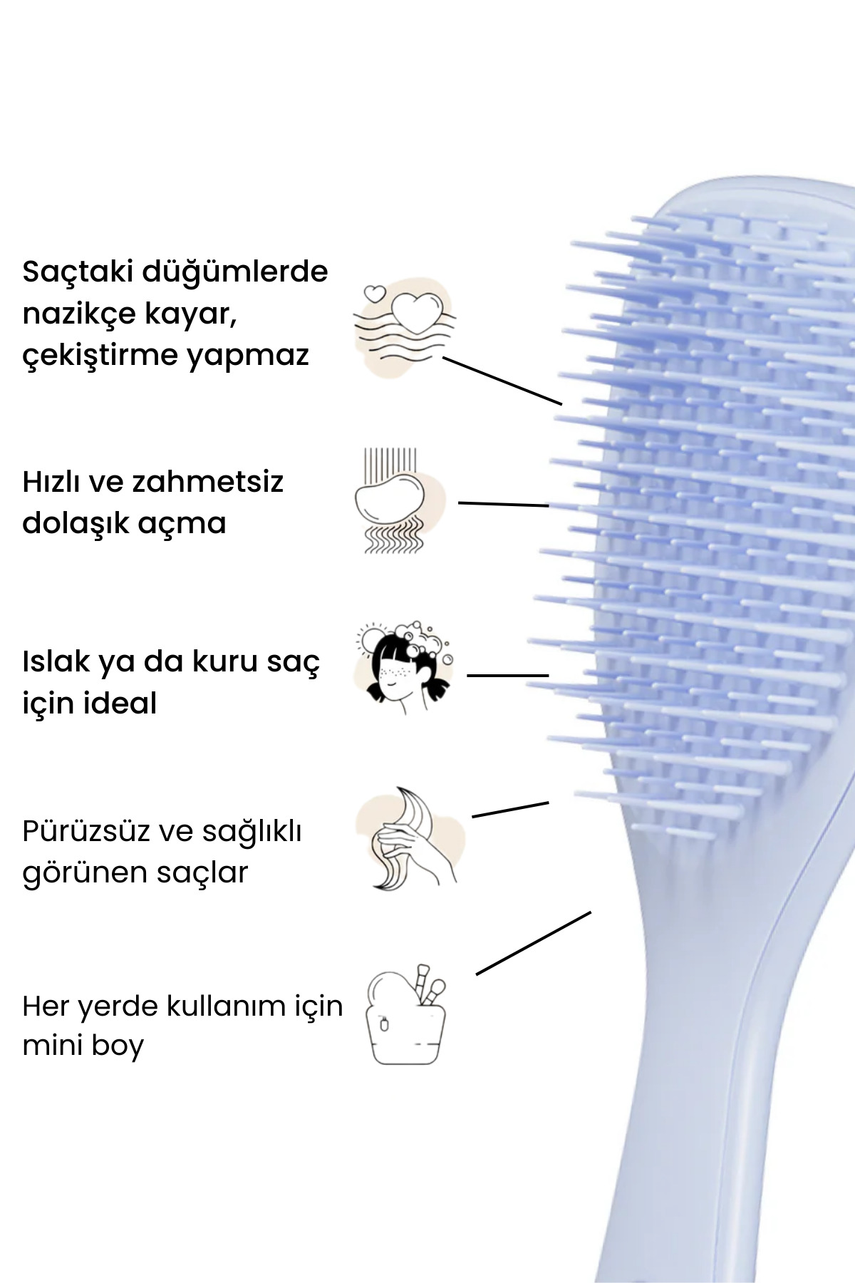 The Ultimate Detangler Digital Lavender Eletriklenme Önleyici Mini Boy Tarak(Düz - Kıvırcık Saçlar) — بنفش 142 — تصویر 2 از 6