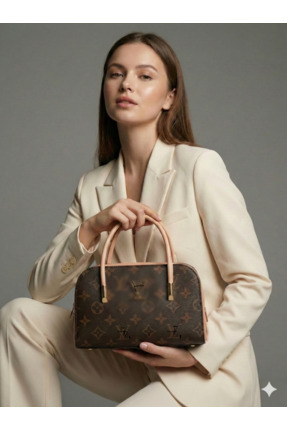 Derinbags Kadın El ve Omuz Çantası Kahverengi Bej Desenli Logo Detaylı – Prem...