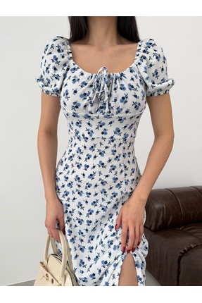 Moonshe ÇİÇEK DESENLİ BALON KOL UZUN ELBİSE