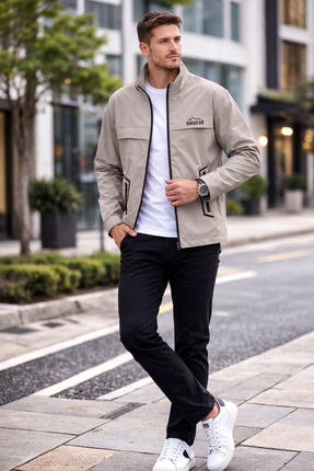 Sınwear Erkek Baharlık Su ve Rüzgar Geçirmez Mont Dik Yaka Mevsimlik Fermuarl...