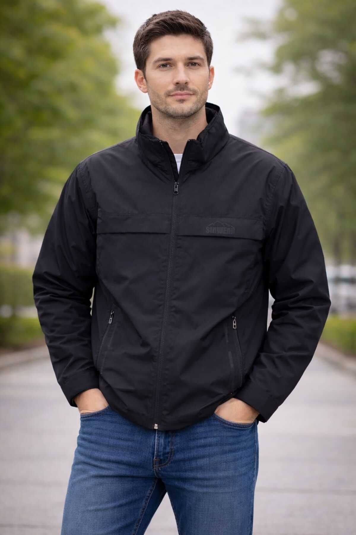 Sınwear  Erkek Baharlık Su ve Rüzgar Geçirmez Mont Dik Yaka Mevsimlik Fermuarlı Spor Outdoor Ceket