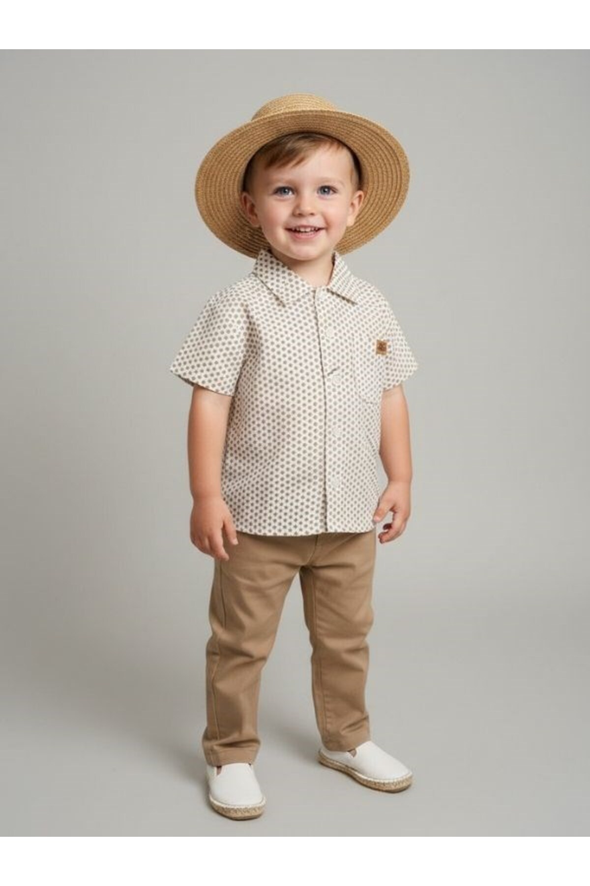Zekids Erkek Bebek Desenli Kısa Kollu Gömlek fotoğrafı 4 (önizleme)