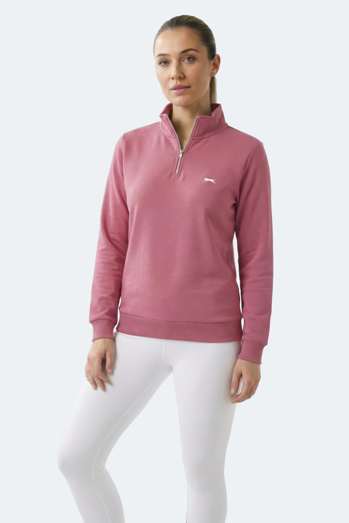 Slazenger MAXIS I Kadın Dik Yaka Fermuarlı Pembe Sweatshırt görsel 4