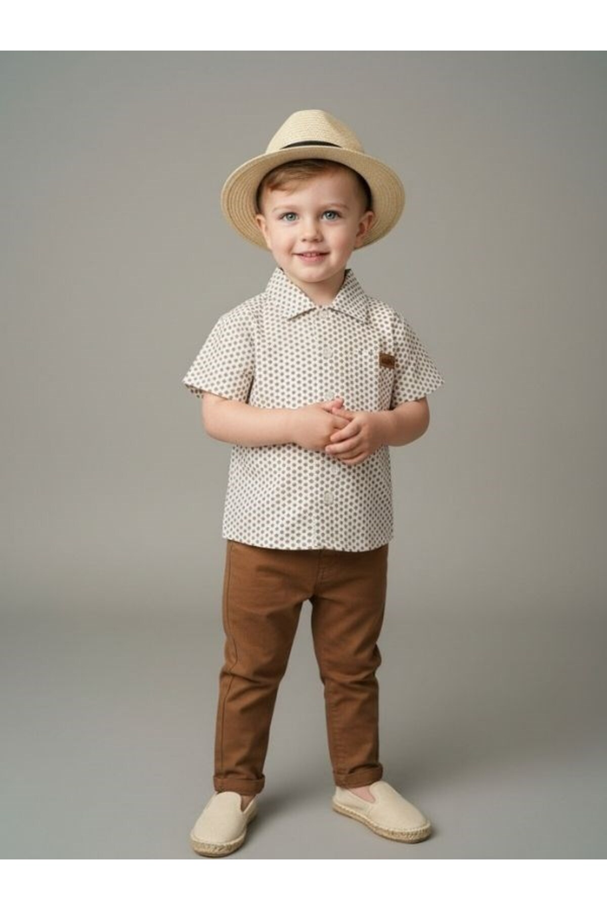 Zekids Erkek Bebek Desenli Kısa Kollu Gömlek fotoğrafı 3 (önizleme)