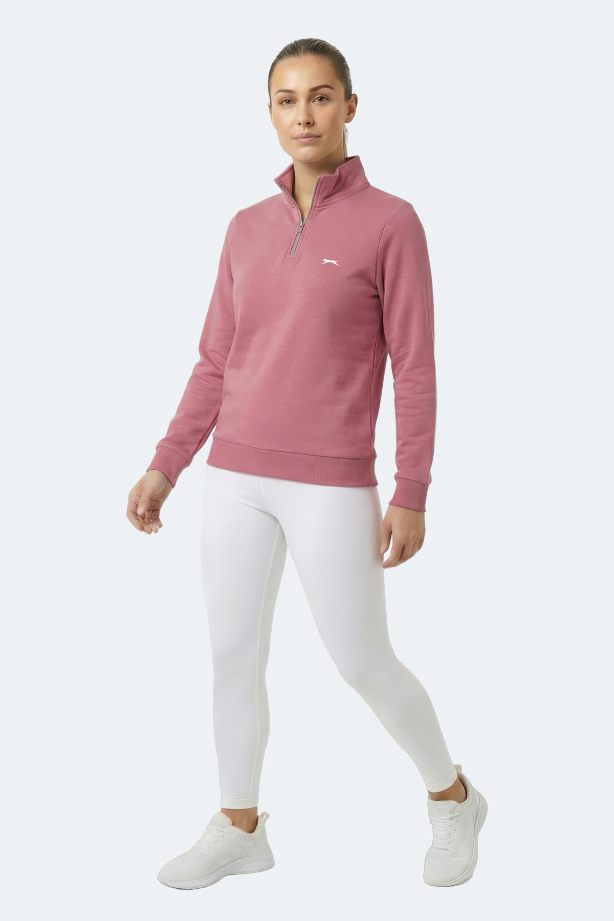 Slazenger MAXIS I Kadın Dik Yaka Fermuarlı Pembe Sweatshırt görsel 2