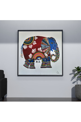 Galeri Mavi Otantik Fil – Özgün El Yapımı Akrilik Tablo 50x50 cm Kanvas Çerçe...