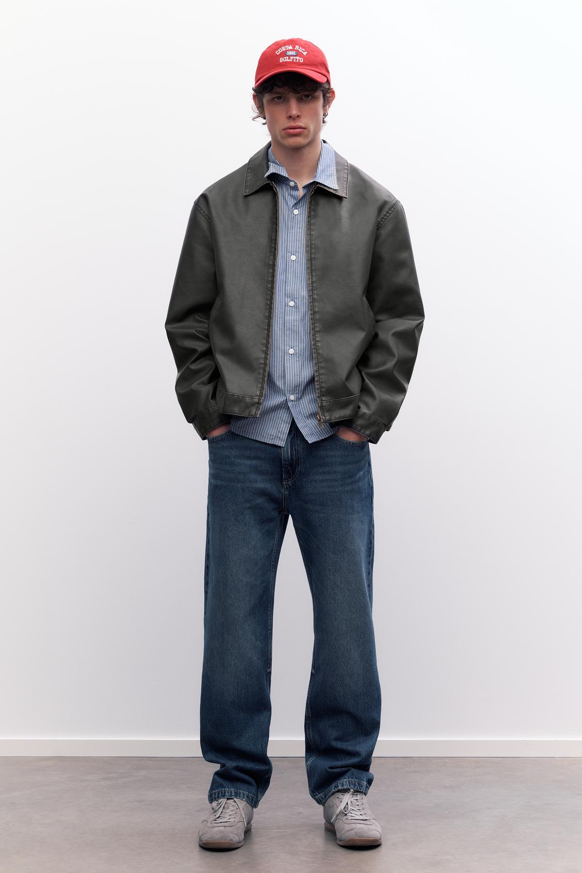 Pull & Bear  Yıkanmış suni deri ceket - Görsel 3