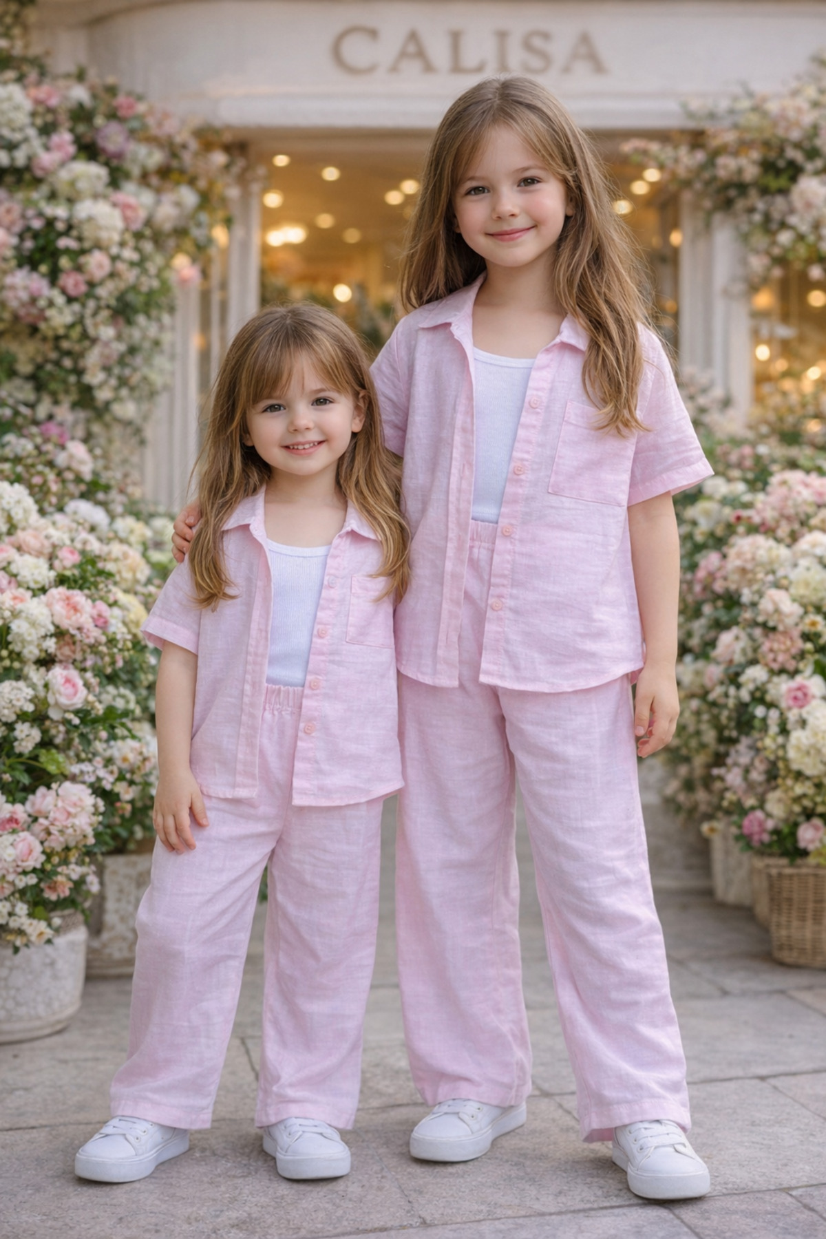 Girls 3-Piece Linen Set – Summer Comfortable Stylish Shirt Pants Combination (3-12 Years)
