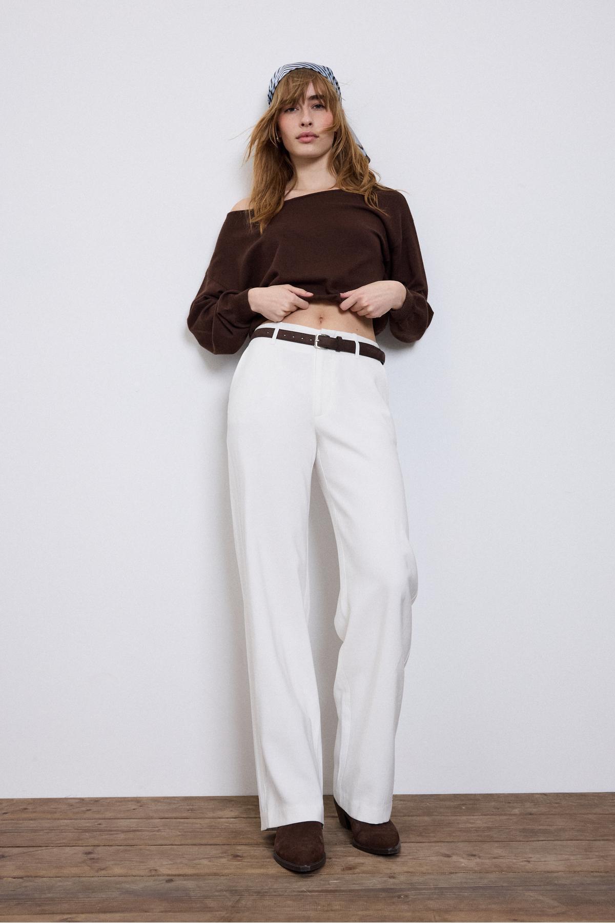 Stradivarius  Kemerli dökümlü düz kesim pantolon - Görsel 2