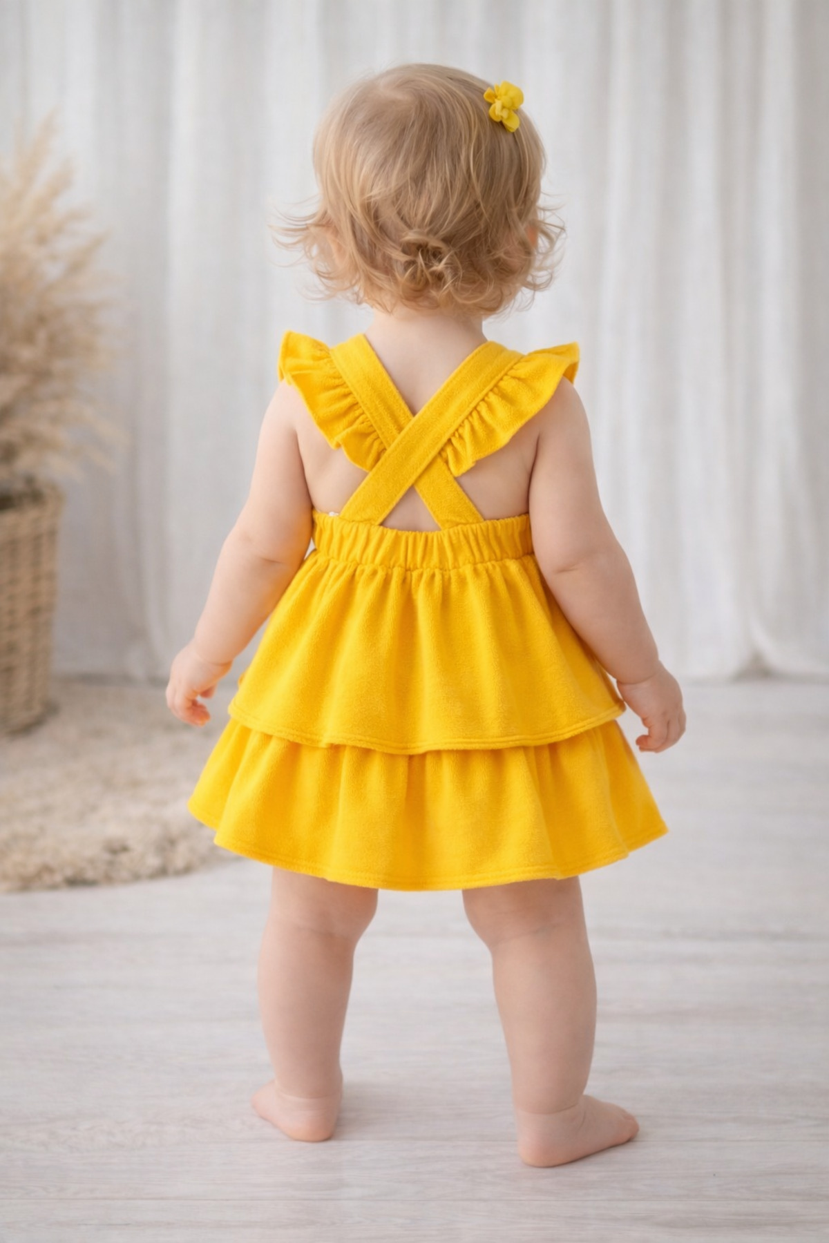 bebekpare Kız Bebek Sarı Yazlık Elbise Çapraz Askılı Fırfırlı fotoğrafı 2 (önizleme)