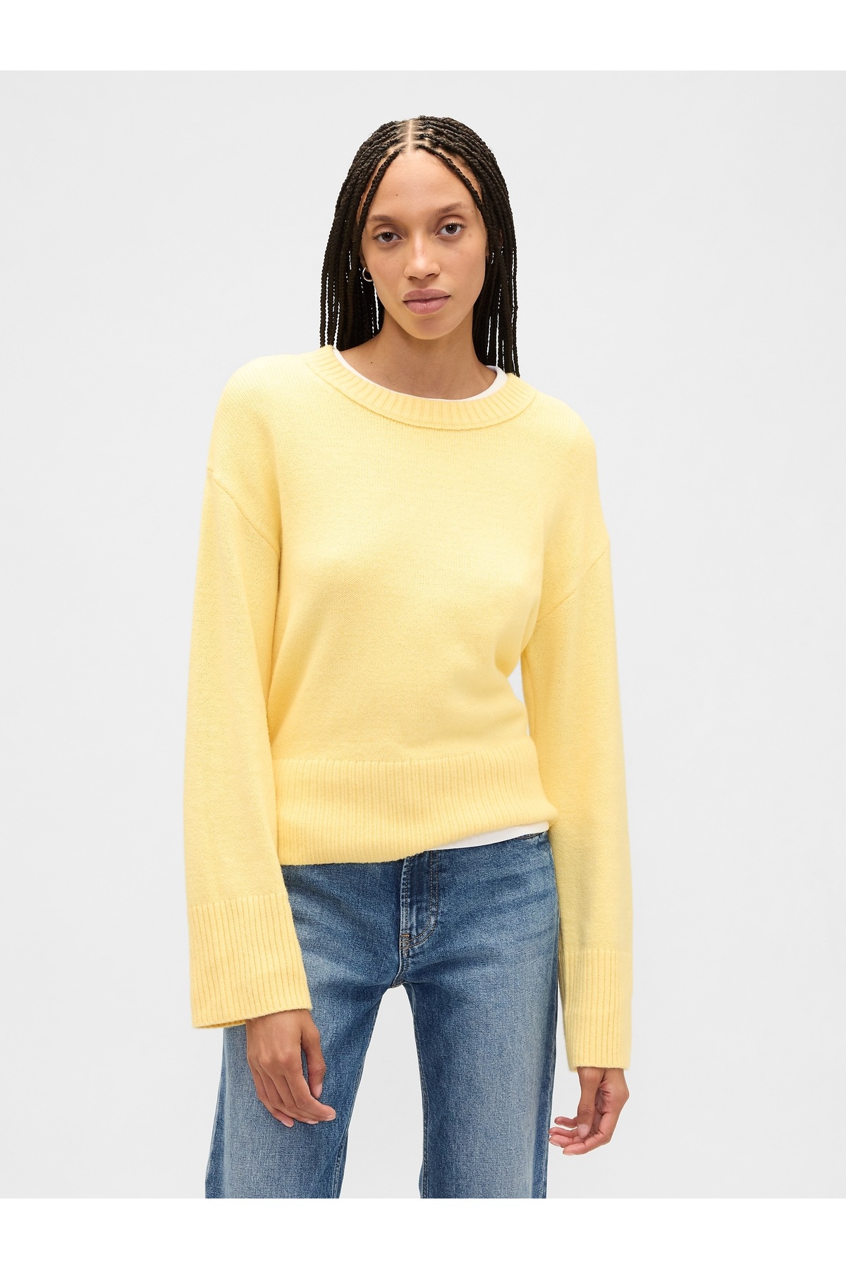 GAP  Kadın Sarı CashSoft Relaxed Crewneck Kazak