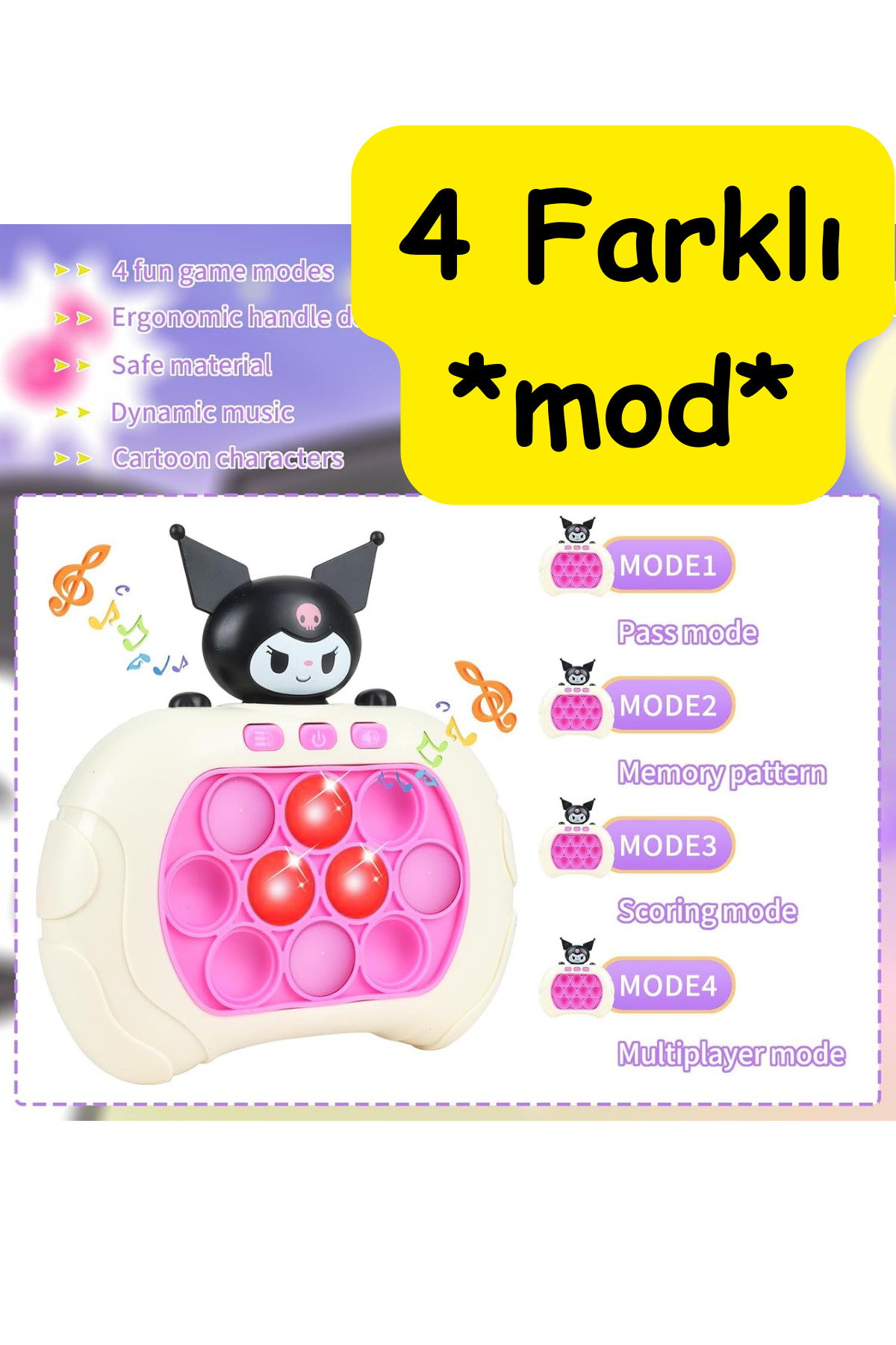 düşler oyuncak dünyası Işıklı Sesli Müzikli Kuromi Karakterli Popit Pilli Eğitici Stres Giderici Quick Push Konsol KUROMİ fotoğrafı 7 (önizleme)