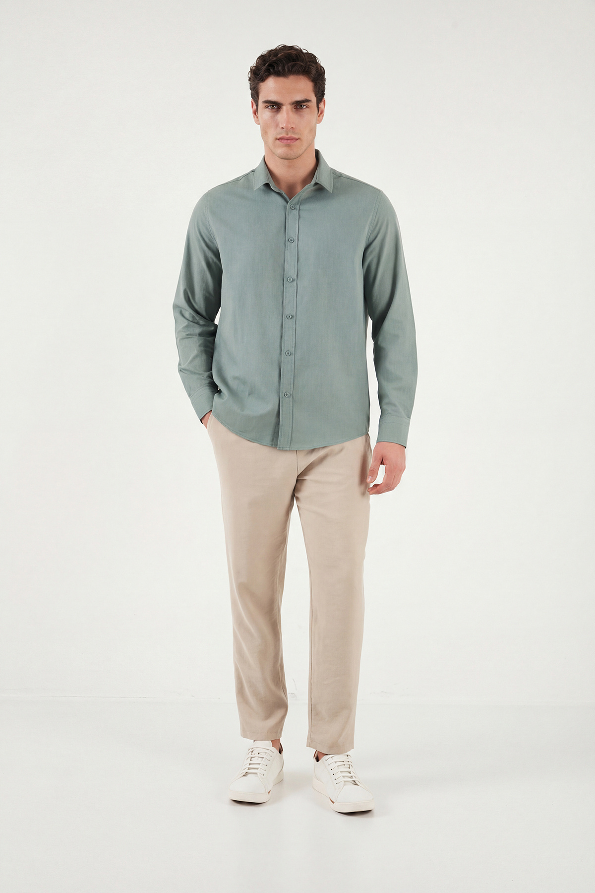 Buratti  Pamuk ve Keten Karışımlı Regular Fit Klasik Yaka Uzun Kollu Gömlek Erkek GÖMLEK CF26S1210134 - Görsel 2